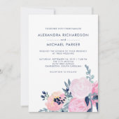 Moderne Blush en Navy Bloemen Bruiloft | Verticaal Kaart (Voorkant)