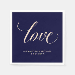 Moderne Blush en Navy Typografie   Liefde Servetten