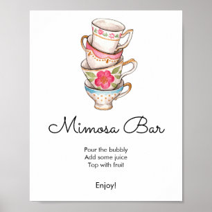 Moderne Blush en White Tea Party Bruids Mimosa Bar Poster
