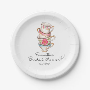 Moderne Blush en Witte Theepartij Bruidsfeest Papieren Bordje