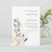 Moderne Blush en Zwarte Botanische Trouwfoto Kaart (Staand voorkant)