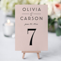 Moderne Blush en Zwarte Tafelnummerkaart