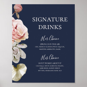 Moderne Blush Floral Navy Signature Dranken Poster