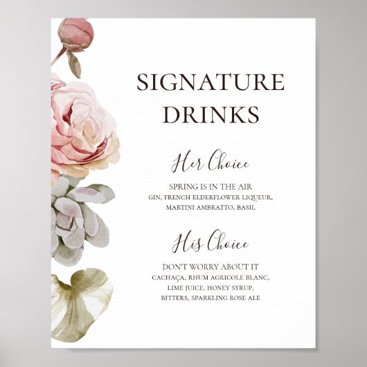 Moderne Blush Floral | Signature Dranken Signaal Poster (Voorkant)