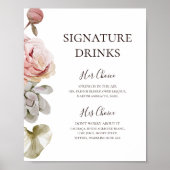 Moderne Blush Floral | Signature Drinks Sign Poster (Voorkant)
