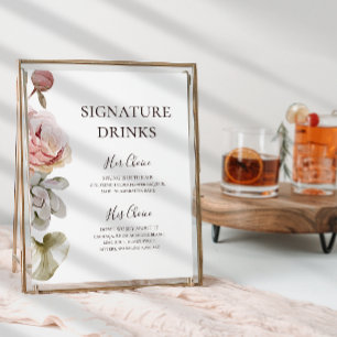 Moderne Blush Floral   Signature Drinks Sign Poster