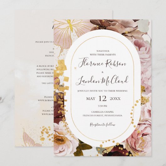 Moderne Blush Floral Waterverf in één keer Kaart (Voorkant / Achterkant)