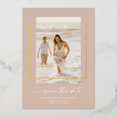 Moderne Blush Foto Save The Date Goud Folie Uitnodiging (Voorkant)