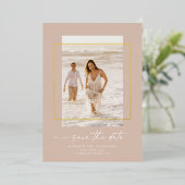 Moderne Blush Foto Save The Date Goud Folie Uitnodiging (Staand Voorkant)