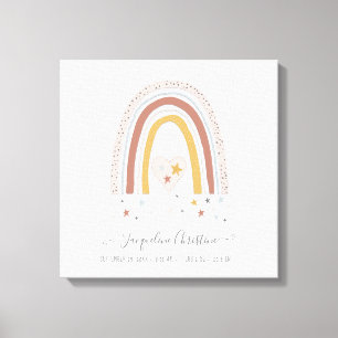 Moderne Blush Gedempte Regenboog Baby Meisje Geboo Canvas Afdruk
