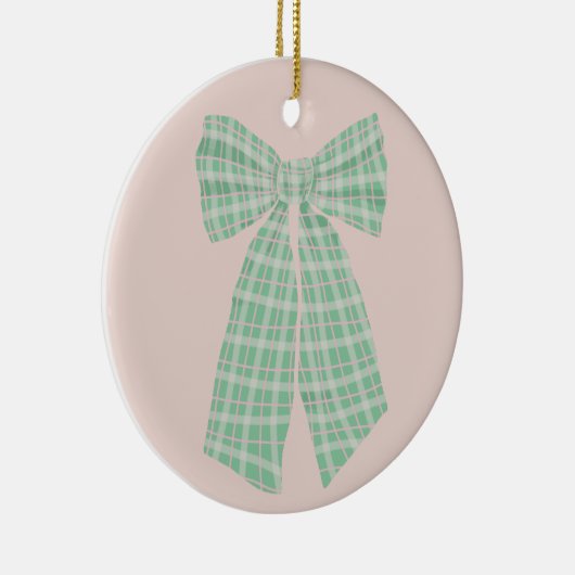 Moderne  Blush Gingham Romantische Coquette Bow Keramisch Ornament (Rechts)
