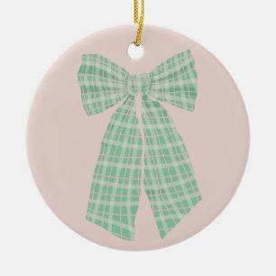 Moderne Blush Gingham Romantische Coquette Bow Keramisch Ornament