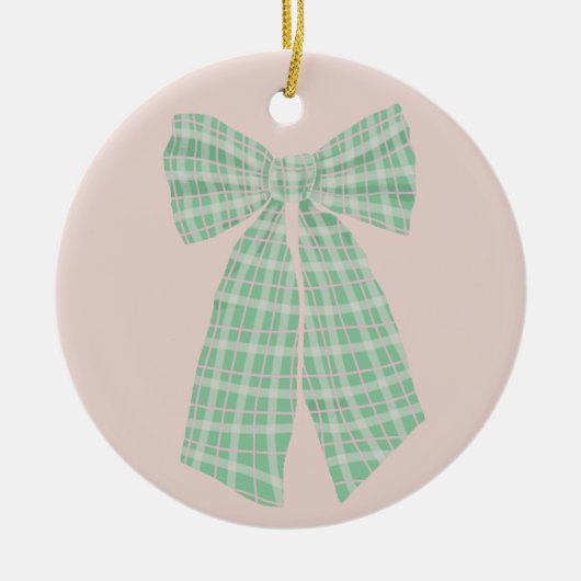 Moderne  Blush Gingham Romantische Coquette Bow Keramisch Ornament (Voorkant)
