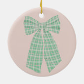 Moderne  Blush Gingham Romantische Coquette Bow Keramisch Ornament (Achterkant)