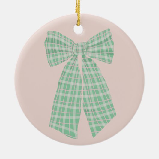 Moderne  Blush Gingham Romantische Coquette Bow Keramisch Ornament (Achterkant)