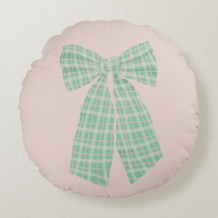 Moderne  Blush Gingham Romantische Coquette Bow Rond Kussen