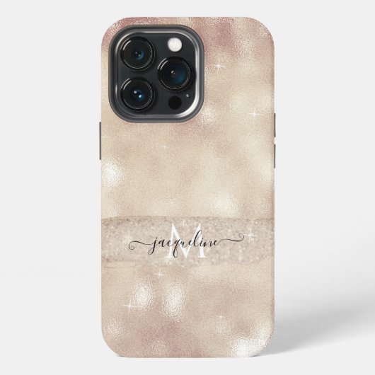 Moderne Blush Glitter Roze Goud Glans Script Naam iPhone Hoesje (Achterkant)