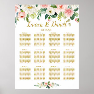 Moderne Blush GOLD Flowers Weddenschap Seating Cha Poster