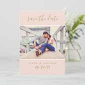 Moderne Blush Gold Handgeschreven Script Foto Save The Date (Staand voorkant)