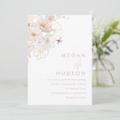 Moderne Blush & Gold Wildflower bruiloft Kaart (Staand voorkant)