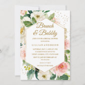 Moderne Blush Gouden Bloemrijke Brunch En Bruisend Kaart (Voorkant)