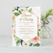 Moderne Blush Gouden Bloemrijke Brunch En Bruisend Kaart (Staand voorkant)