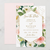 Moderne Blush Gouden Bloemrijke Waterverf Save The Date (Voorkant / Achterkant)