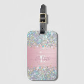Moderne Blush Holografische Faux Glitter Monogram Bagagelabel (Voorkant (verticaal))