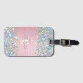 Moderne Blush Holografische Faux Glitter Monogram Bagagelabel (Voorkant (horizontaal))