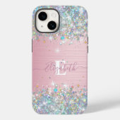 Moderne Blush Holografische Faux Glitter Monogram Case-Mate iPhone Case (Achterkant)