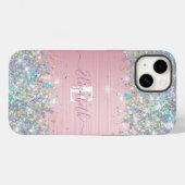 Moderne Blush Holografische Faux Glitter Monogram Case-Mate iPhone Case (Achterkant (horizontaal))