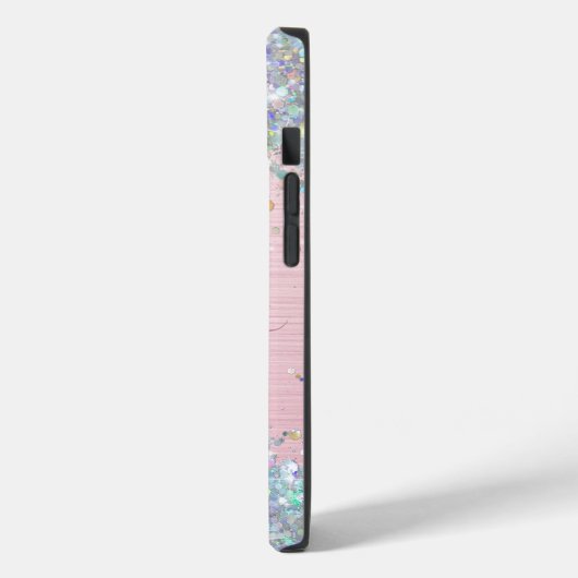 Moderne Blush Holografische Faux Glitter Monogram Case-Mate iPhone Case (Achterkant / Links)