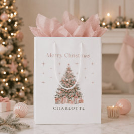 Moderne Blush Kerstboom Persoonlijke Giftzak Medium Cadeauzakje