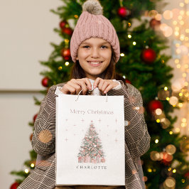 Moderne Blush Kerstboom Persoonlijke Giftzak Medium Cadeauzakje