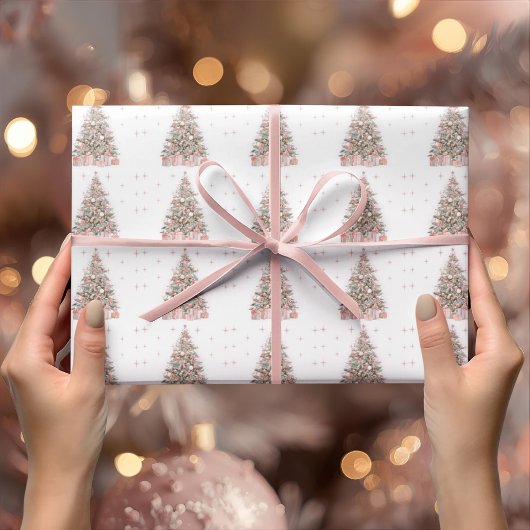 Moderne Blush Kerstboom – Persoonlijke Kerst Cadeaupapier