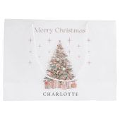 Moderne Blush Kerstboom Persoonlijke Kerst Groot Cadeauzakje (Achterkant)