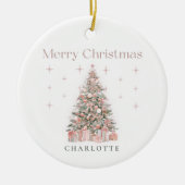 Moderne Blush Kerstboom – Persoonlijke Kerst Keramisch Ornament (Voorkant)