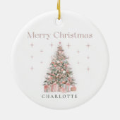 Moderne Blush Kerstboom – Persoonlijke Kerst Keramisch Ornament (Achterkant)