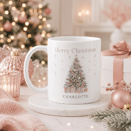 Moderne Blush Kerstboom – Persoonlijke Vakantie Koffiemok