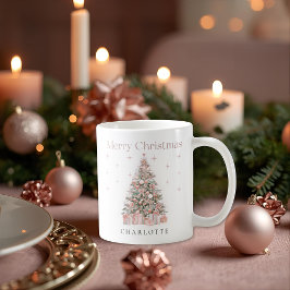 Moderne Blush Kerstboom – Persoonlijke Vakantie Koffiemok
