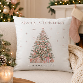 Moderne Blush Kerstboom – Persoonlijke Vakantie Kussen
