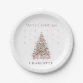 Moderne Blush Kerstboom Persoonlijke Vakantie  Papieren Bordje (Voorkant)