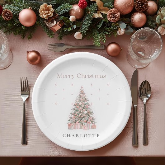 Moderne Blush Kerstboom Persoonlijke Vakantie  Papieren Bordje