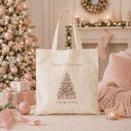 Moderne Blush Kerstboom Persoonlijke Vakantie Tote Bag