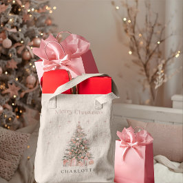 Moderne Blush Kerstboom Persoonlijke Vakantie Tote Bag