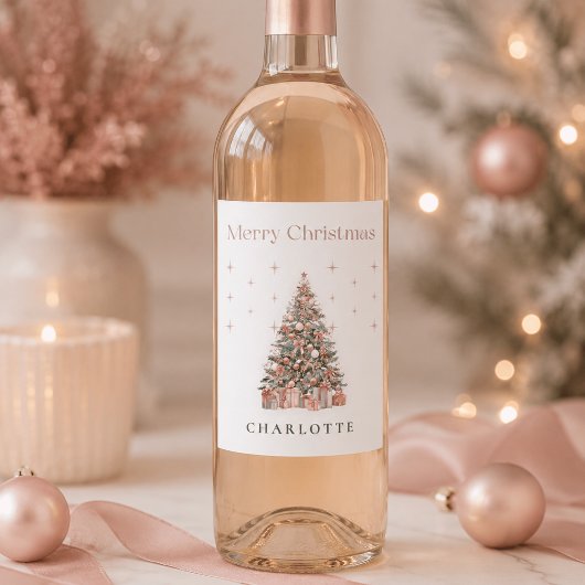 Moderne Blush Kerstboom Wijnlabel Wijn Etiket