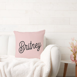 Moderne Blush Kleur Roze Monogram en Naam  Kussen