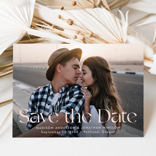Moderne Blush Lettering Foto Save The Date