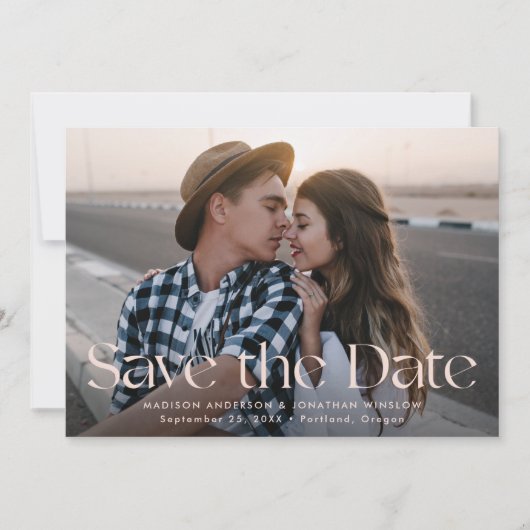 Moderne  Blush Lettering Foto Save The Date (Voorkant)