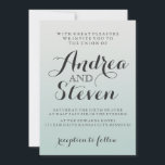 Moderne Blush Light Aqua bruiloft uitnodigingen<br><div class="desc">Mooie lichte aqua achtergrond maakt de elegante tekst opvallen. De uitnodiging is volledig aanpasbaar,  zodat u kunt spelen met lettertypen,  lettertypekleuren en zelfs de achtergrond kunt wijzigen in een effen kleur door op de knop "Aanpassen" te klikken.</div>